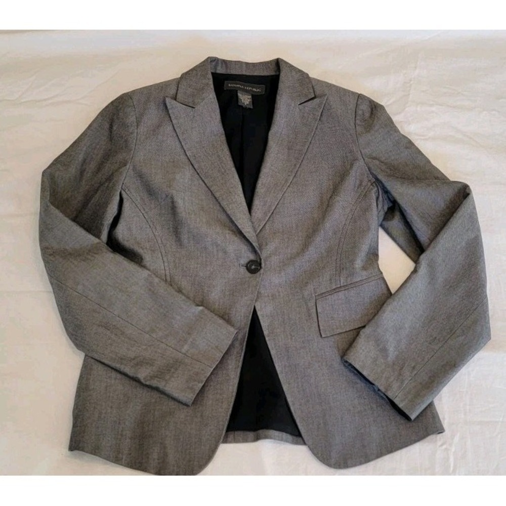 Banana Republic One Button Gray Blazer Jacket Women's Sz 6 Preppy Spring Summerโ